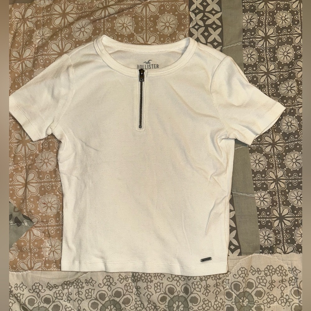 Hollister White Zip Up Crop Top
